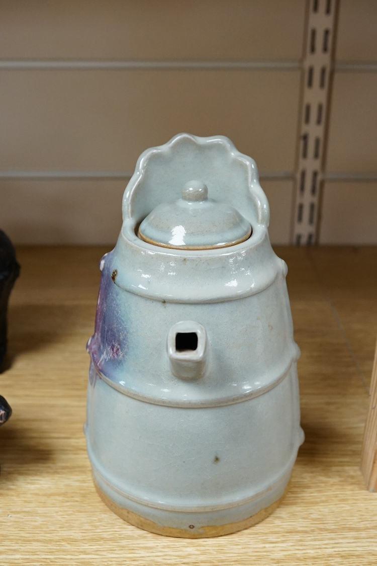 A Chinese Jun type teapot, 18cm high